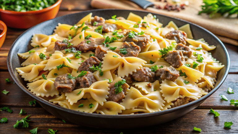 cheesy-beef-bowtie-pasta-in-garlic-butter-